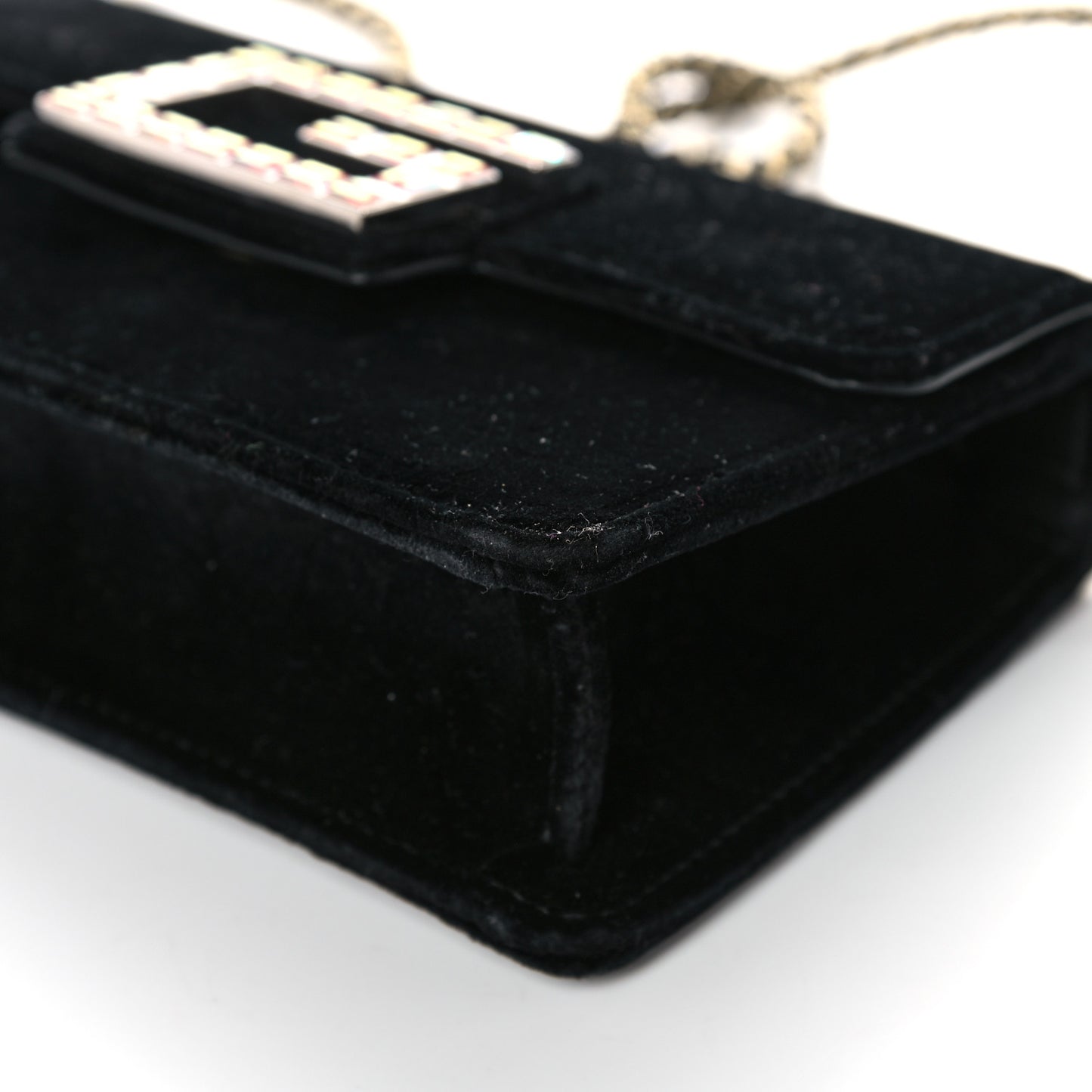 Velvet Crystal Square G Shoulder Bag Black