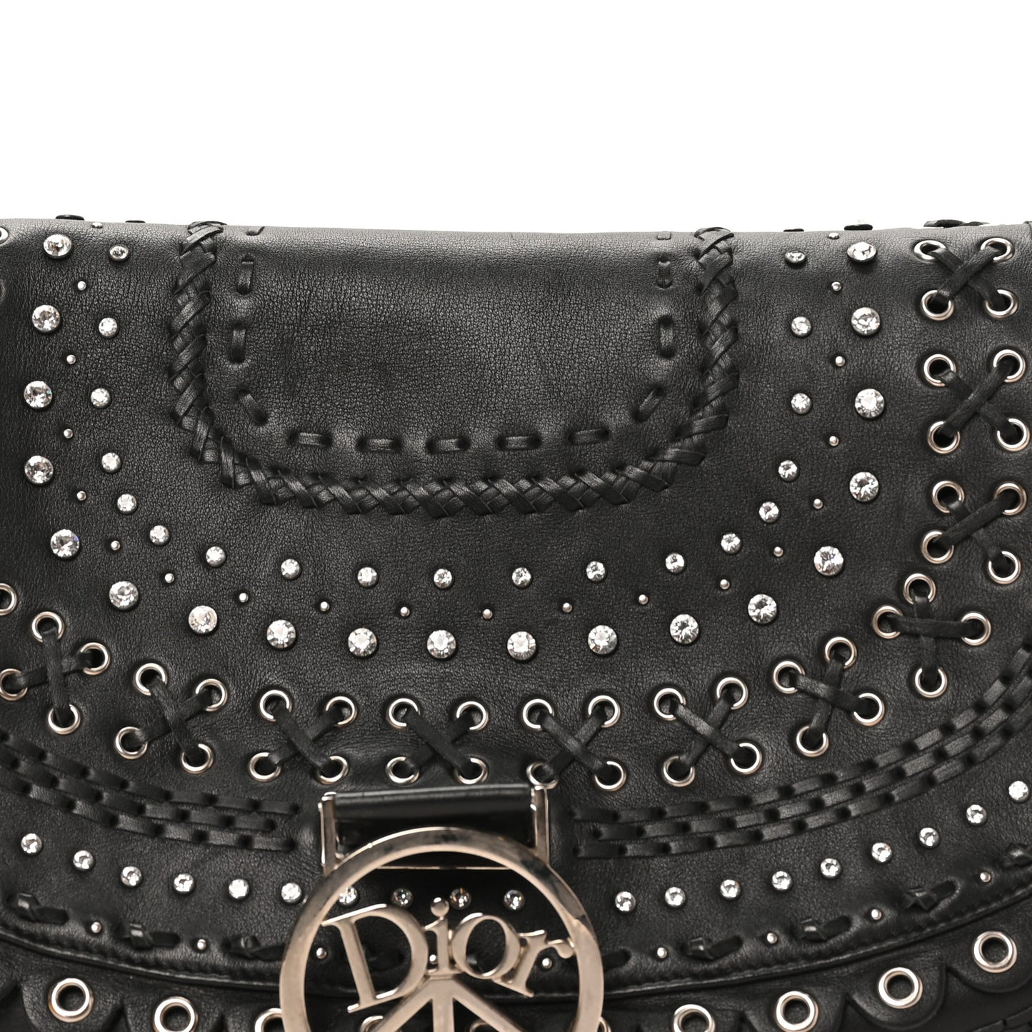 Calfskin Crystal Studded Peace Shoulder Bag Black