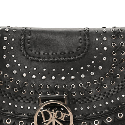 Christian Dior Calfskin Crystal Studded Peace Shoulder Bag Black 8 of 10