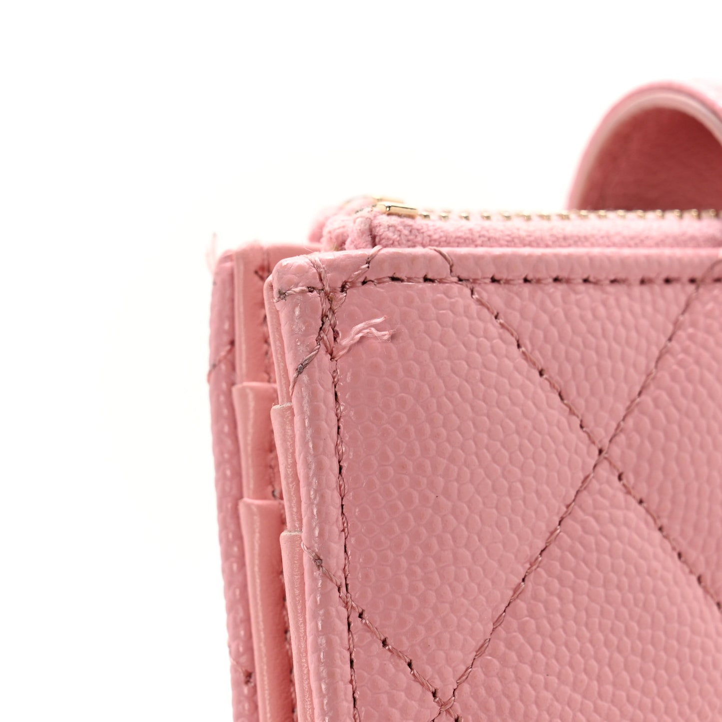 Caviar Quilted Compact Zipped Pocket Wallet Pink