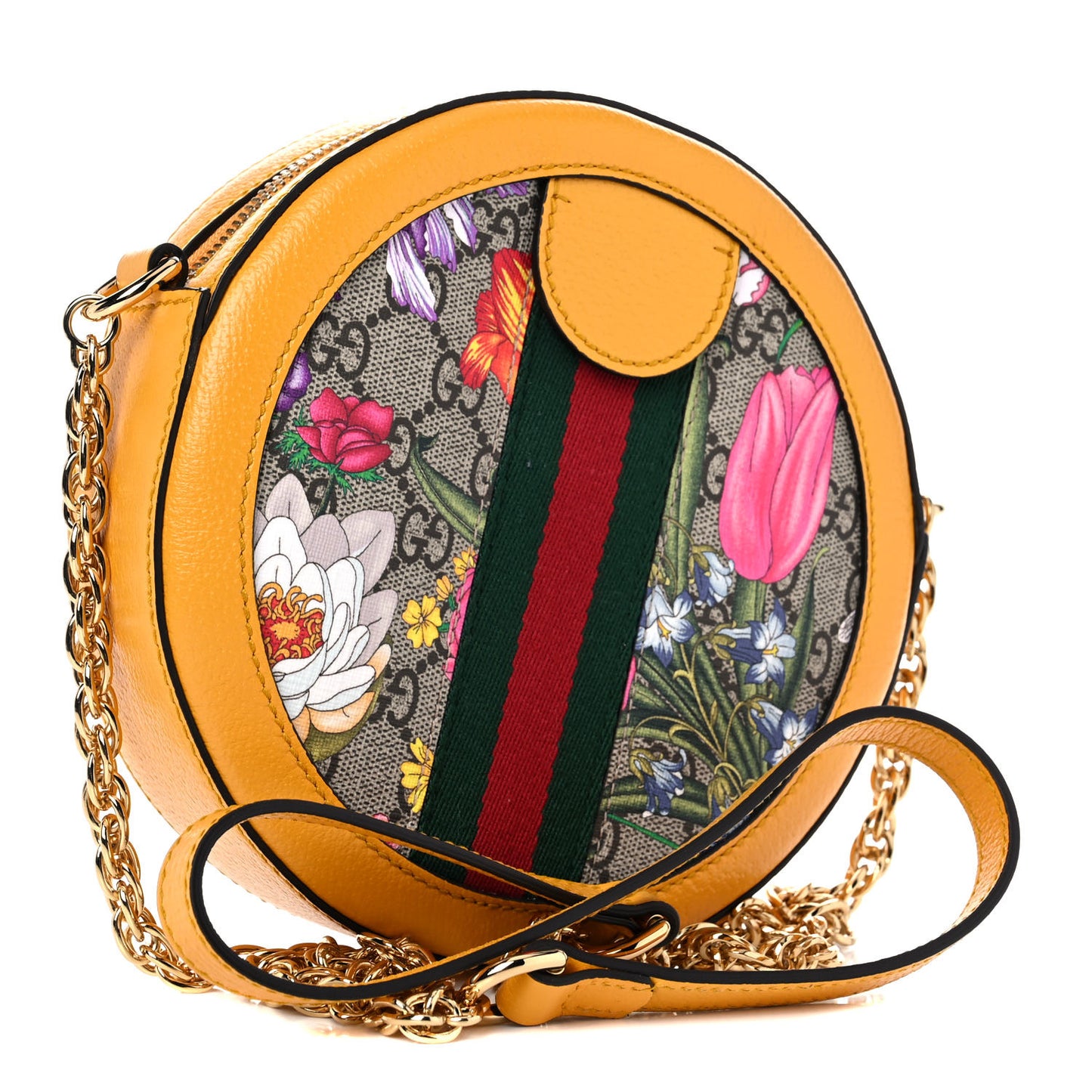 GG Supreme Monogram Flora Web Mini Ophidia Round Shoulder Bag Beige Multicolor Crop