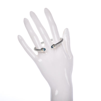 David Yurman Sterling Silver 14K Yellow Gold Blue Topaz 5mm Cable Classics Bracelet 2 of 4