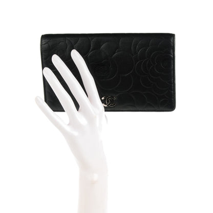 Chanel Lambskin Camellia Embossed Yen Wallet Black 2 of 8