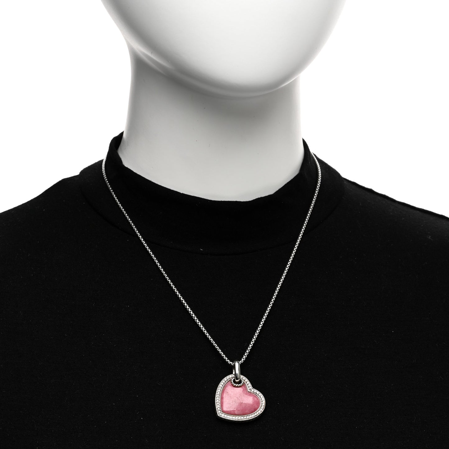 DAVID YURMAN Sterling Silver Diamond Rhodochrosite Heart Pendant Necklace
