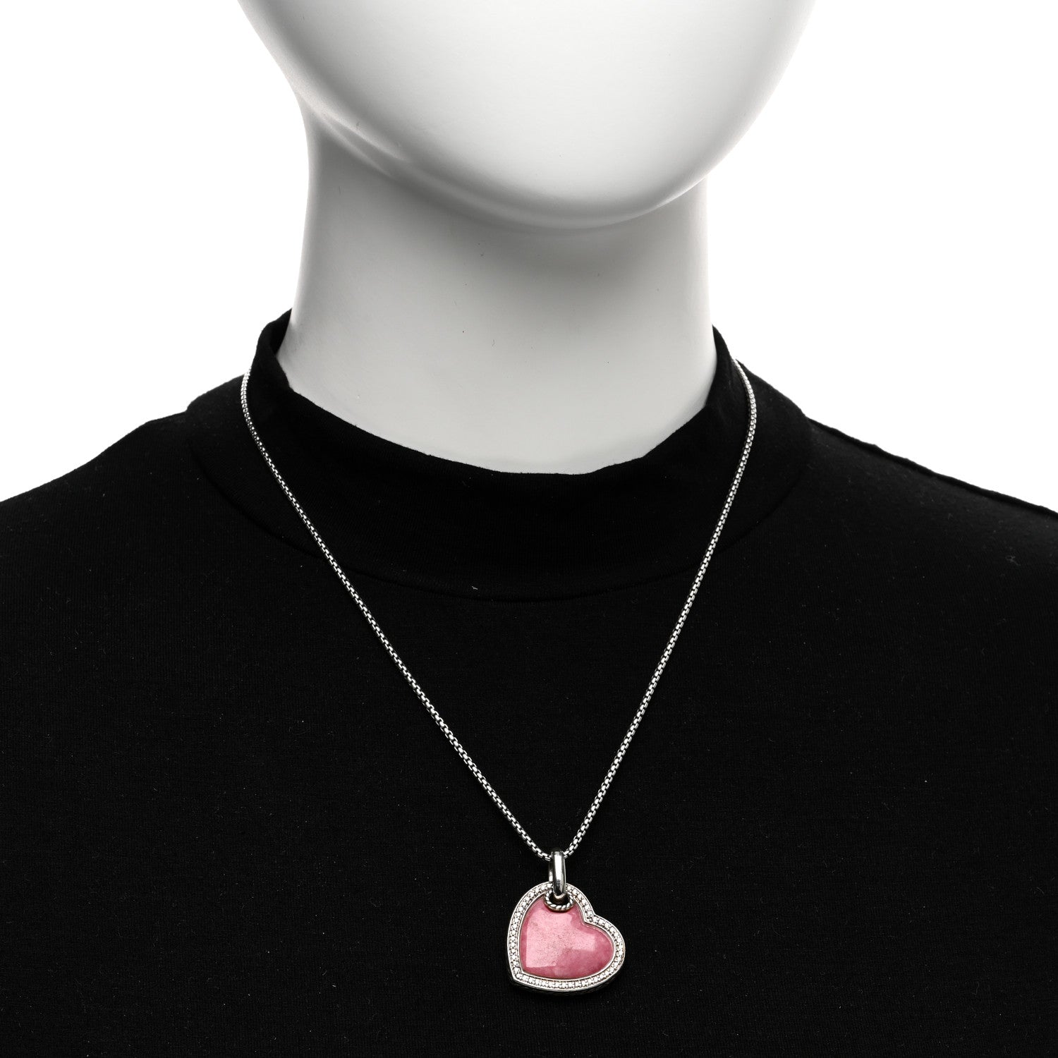David Yurman DAVID YURMAN Sterling Silver Diamond Rhodochrosite Heart Pendant Necklace 2 of 4