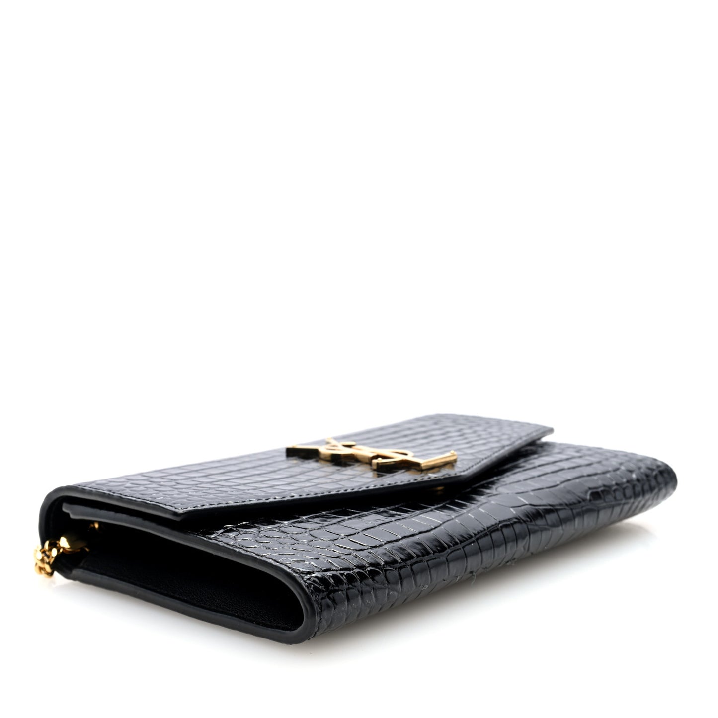 Calfskin Crocodile Embossed Monogram Uptown Chain Wallet Black