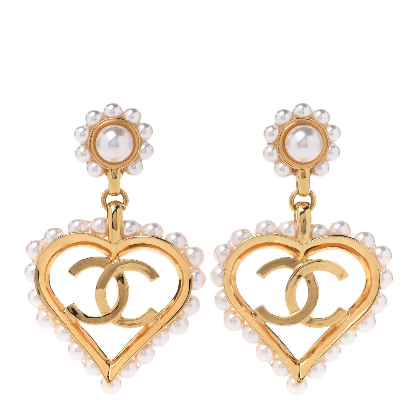 Pearl Heart CC Drop Earrings Gold