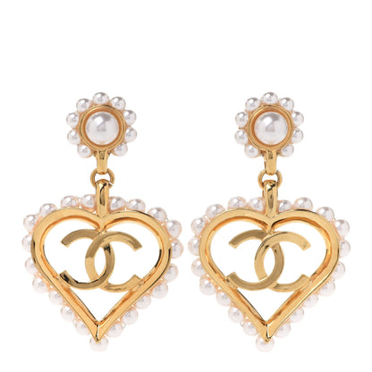 Chanel Pearl Heart CC Drop Earrings Gold 1 of 5