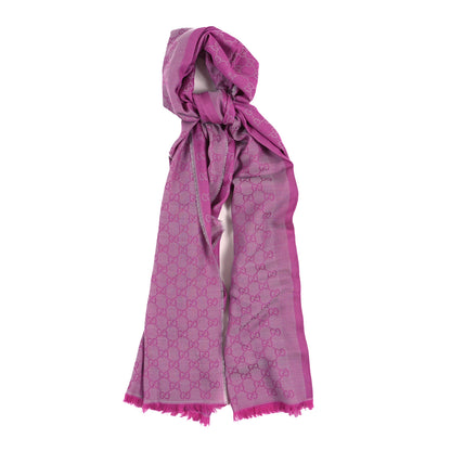 Gucci Wool Silk GG Monogram GGWeblong Fringe Scarf Shawl Zinc Pink 1 of 3