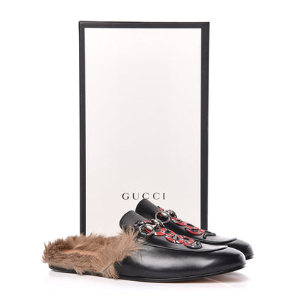 Gucci Calfskin Fur Kingsnake Embroidered Mens Princetown Slippers 8 Black 8 of 8