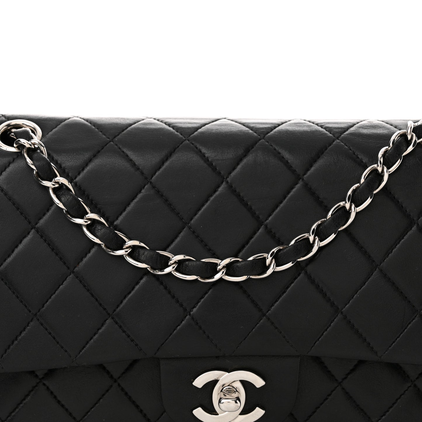Lambskin Quilted Medium Double Flap Black