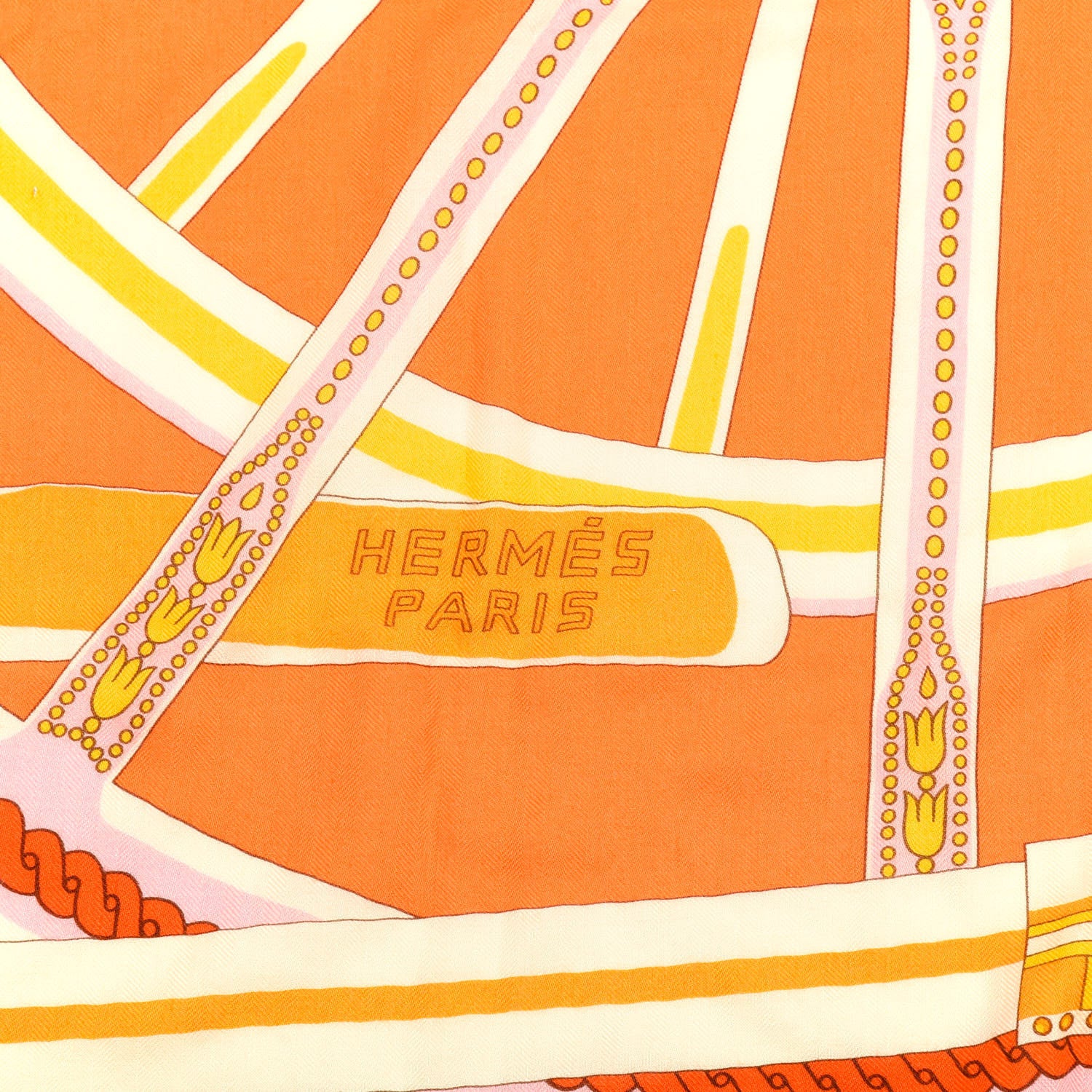 Hermes Cashmere Silk Balade En Berline Shawl 140 Orange Soleil Vert 3 of 7