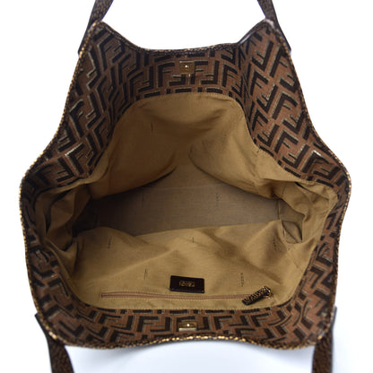 Fendi Zucca Vitello Large Chef Tote Tobacco Oro Moro 5 of 9