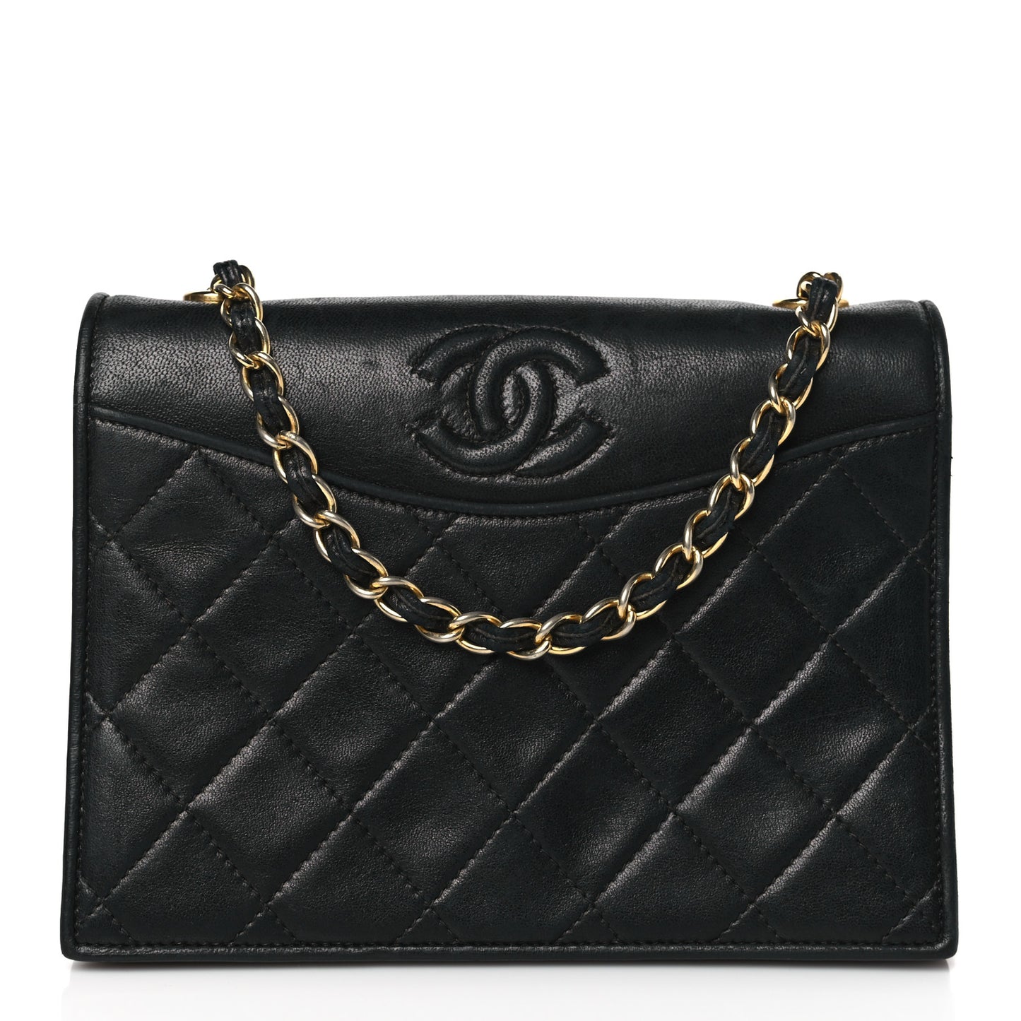 Lambskin Quilted Flap Shoulder Bag Black