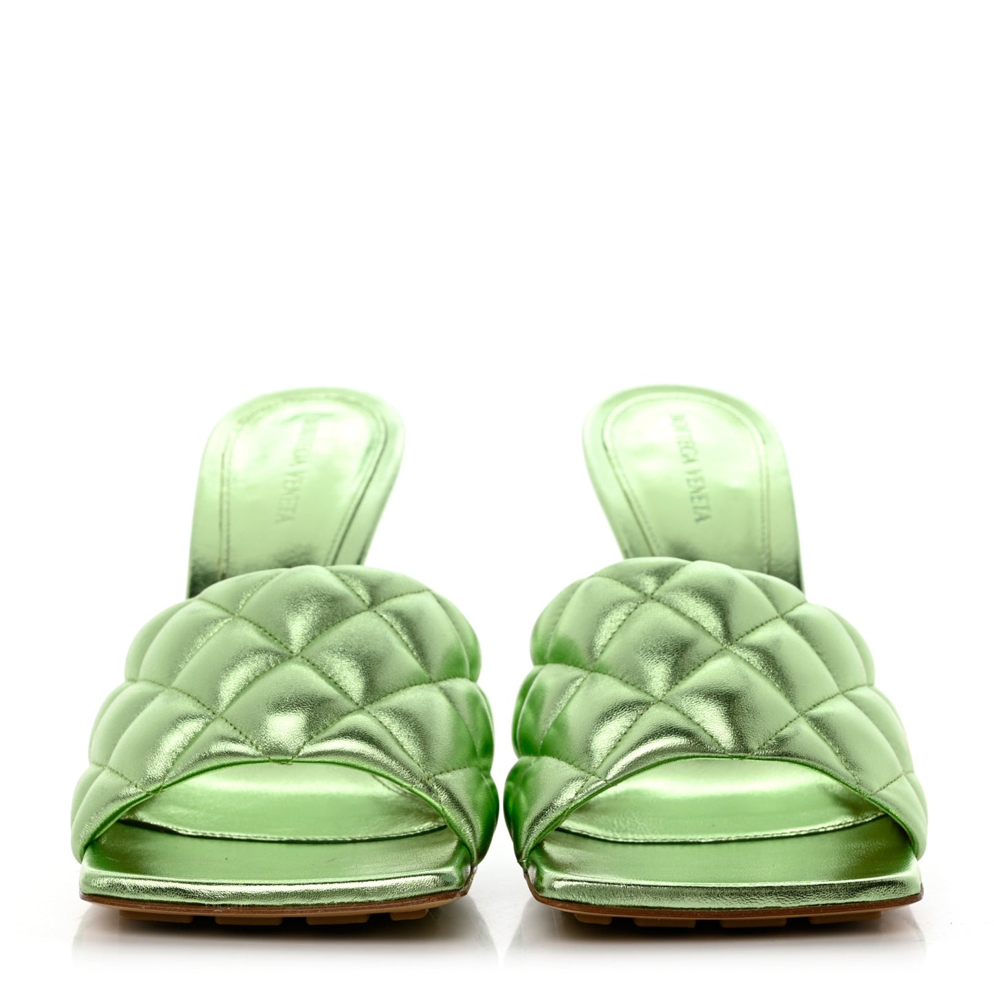 Metallic Nappa Reflection Matelasse Padded Mule Sandals 41 Pistachio