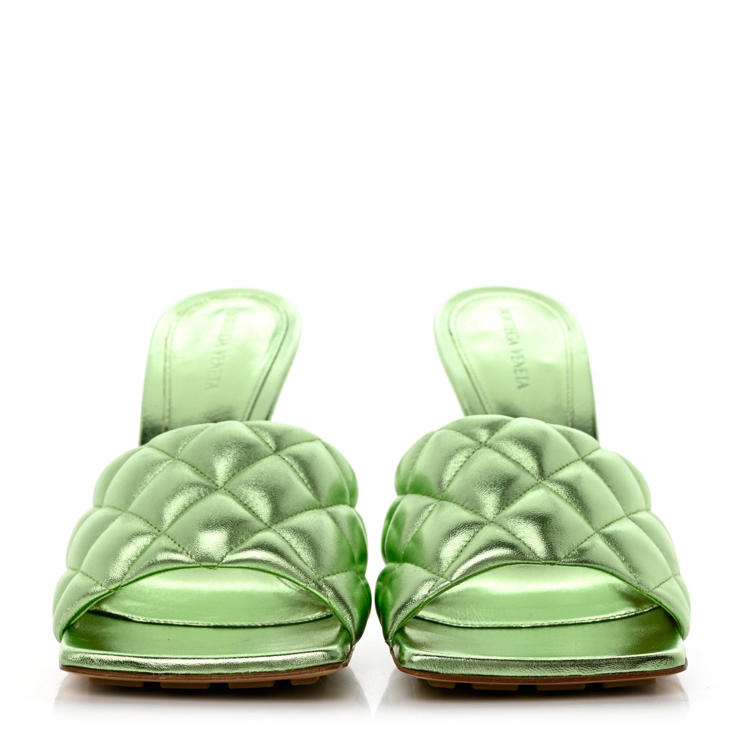 Bottega Veneta Metallic Nappa Reflection Matelasse Padded Mule Sandals 41 Pistachio 2 of 9