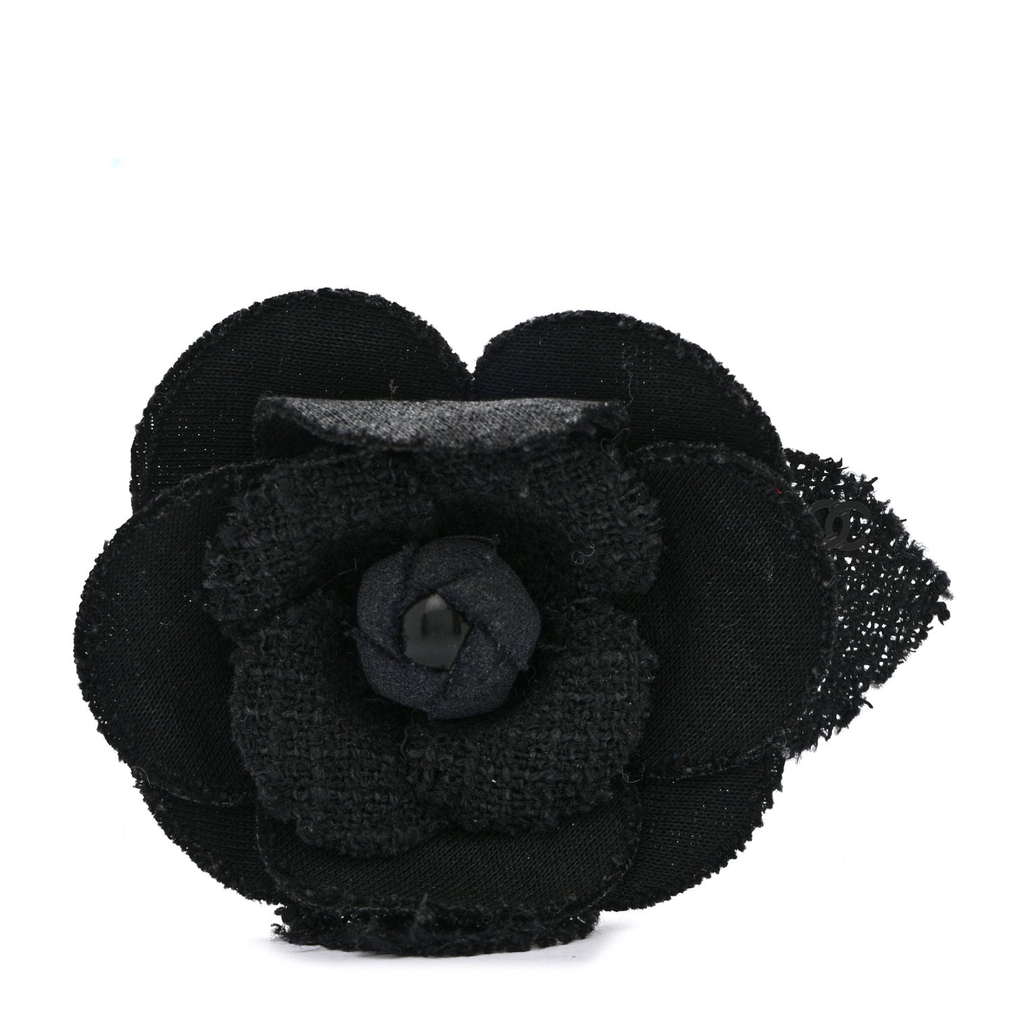 Tweed Fabric Camellia Pin Brooch Black