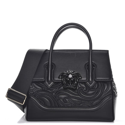 Versace Calfskin Embroidered Medium Baroque Palazzo Empire Bag Black 4 of 9
