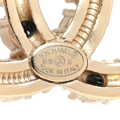 Chanel Crystal Pearl CC Dazzling Domino Earrings Gold Black 4 of 4