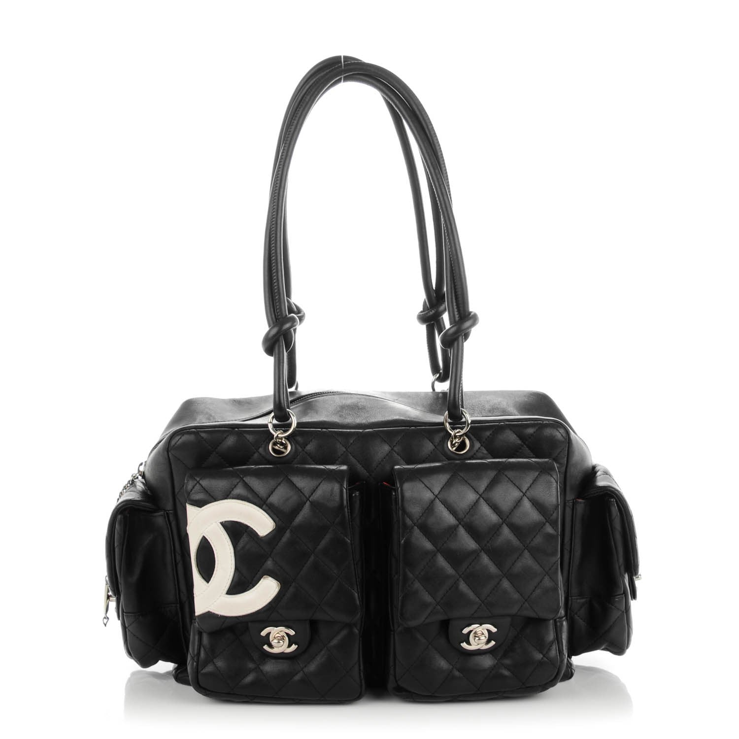 Chanel Calfskin Quilted Large Cambon Multipocket Reporter Black White 1 of 9