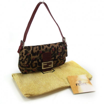 Fendi Calf Hair Leopard Print Beaded Floral Baguette Multicolor 3 of 12