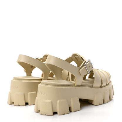 Prada Foam Rubber Metal Triangle Logo Monolith 55mm Cage Sandals 39 Quarzo 4 of 8