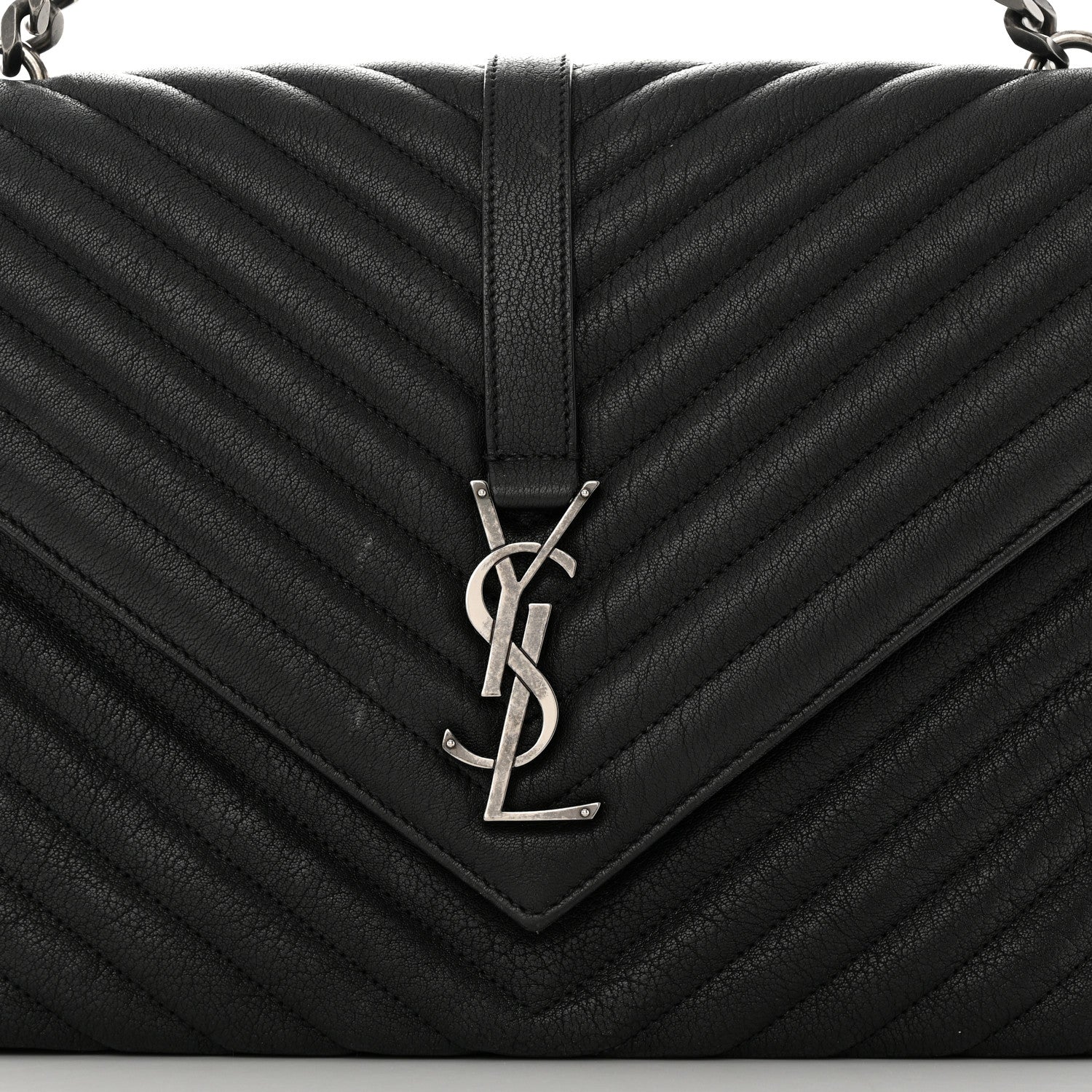 Saint Laurent Sheepskin Matelasse Chevron Monogram Large College Satchel Black 9 of 16
