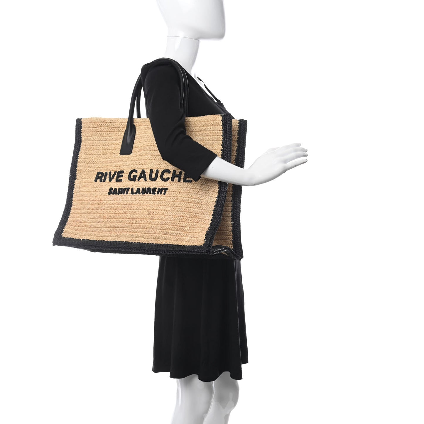 Raffia Calfskin Rive Gauche Tote Naturale Black
