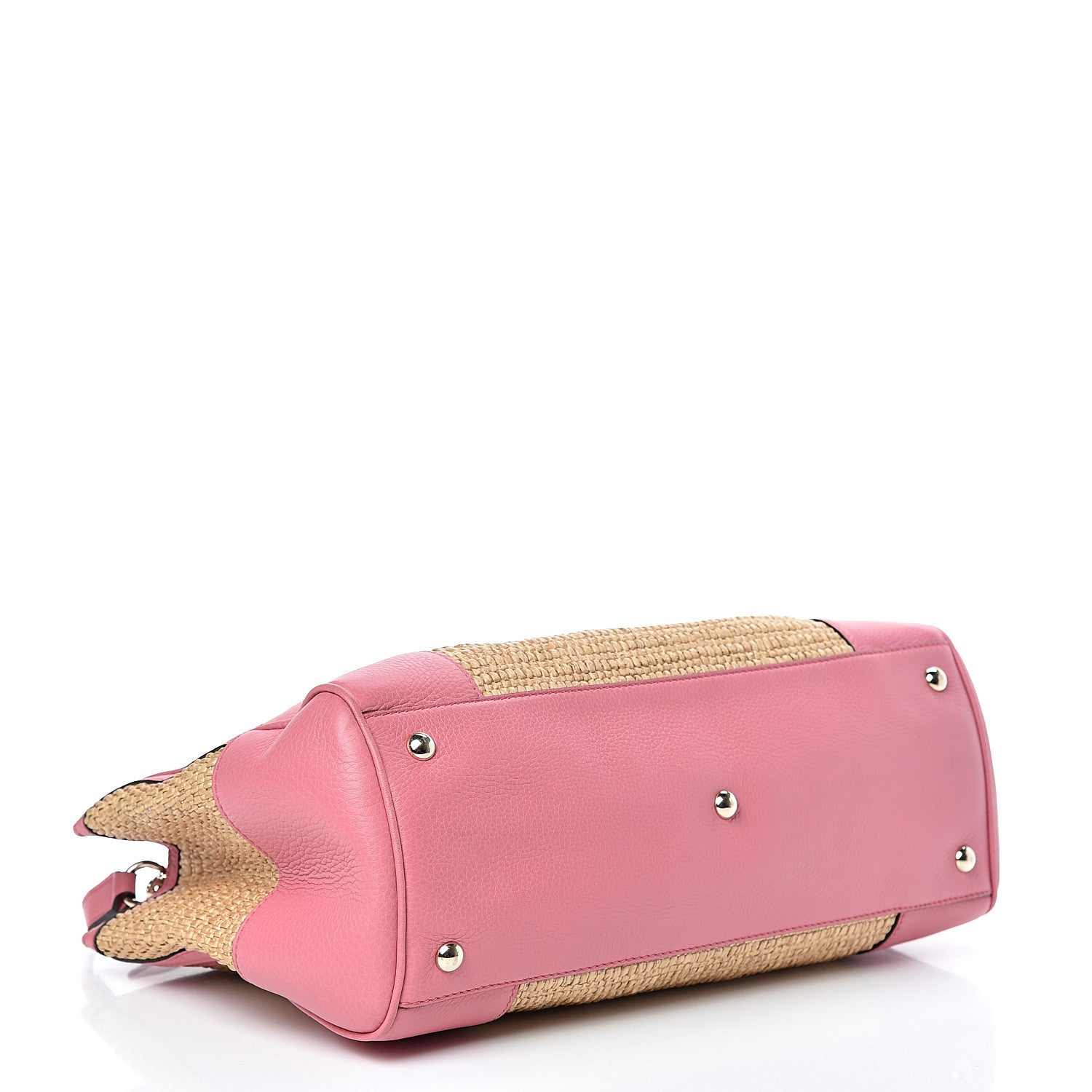Gucci Calfskin Straw Medium Bamboo Shopper Tote Pink 3 of 10