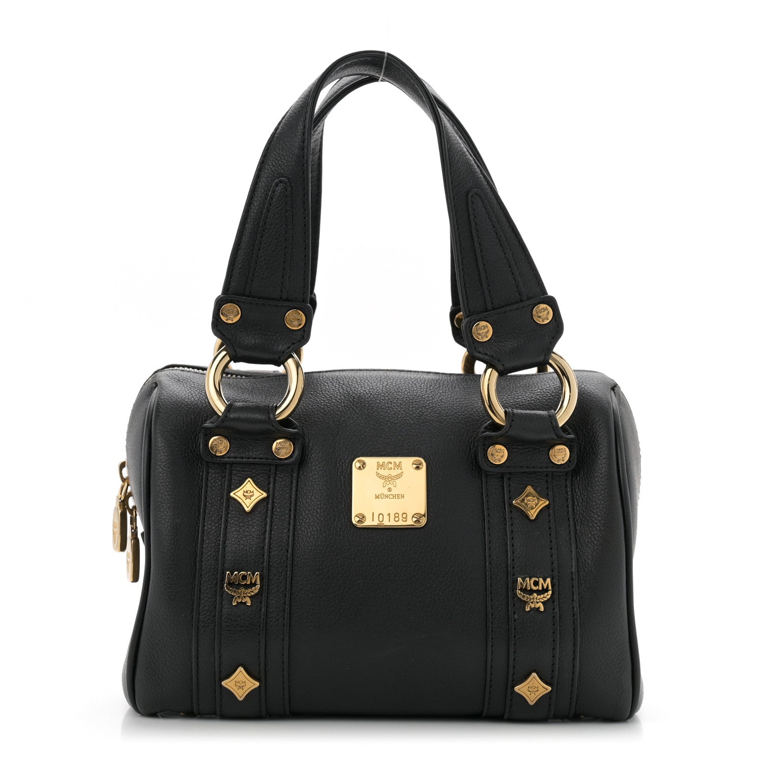 MCM Grained Calfskin Studded Boston Bag Black 1 of 13