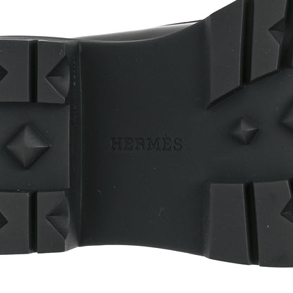 Hermes Glazed Calfskin Womens Hitch Loafers 37.5 Black 6 of 9