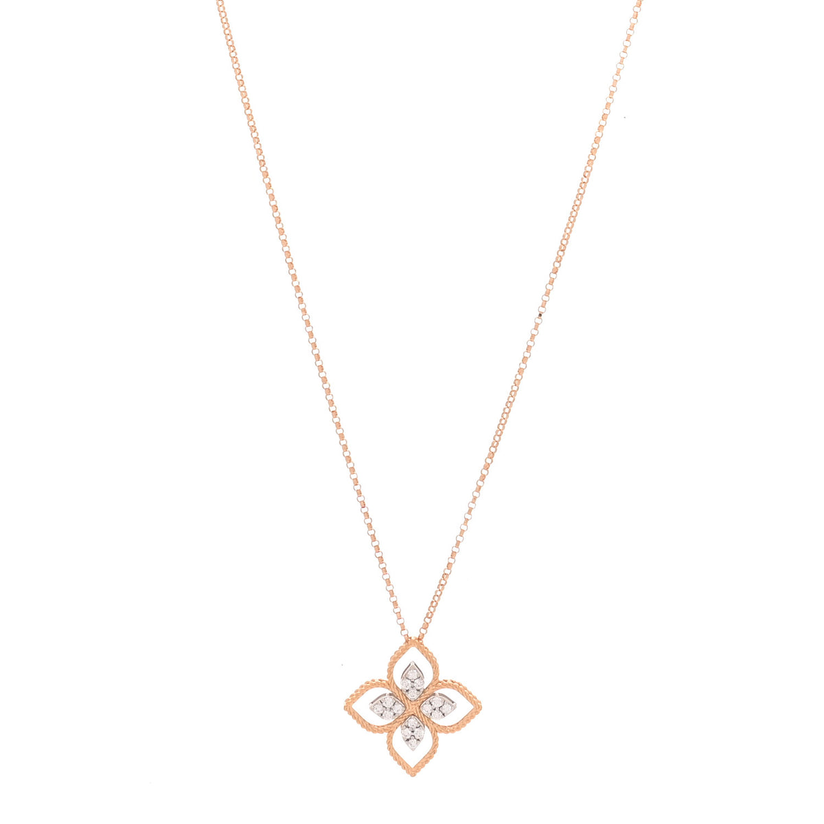 18K Yellow White Gold Diamond Small Princess Flower Pendant Necklace
