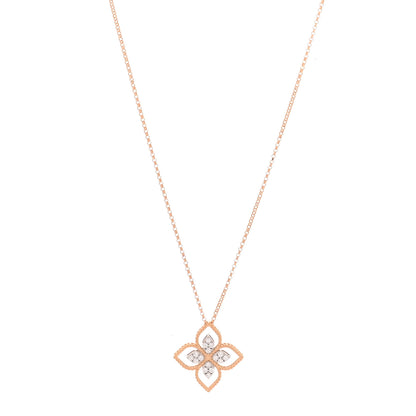 Roberto Coin 18K Yellow White Gold Diamond Small Princess Flower Pendant Necklace 1 of 7