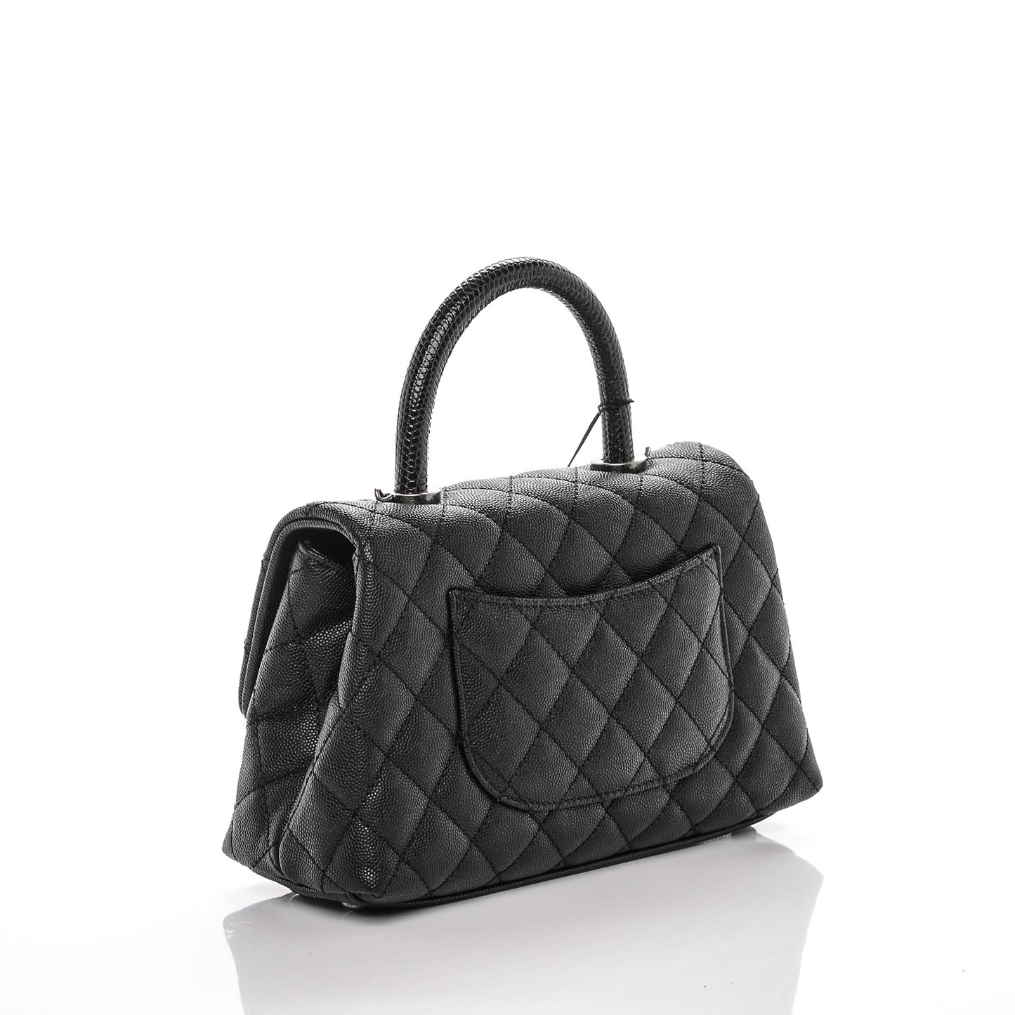 Caviar Lizard Quilted Mini Coco Handle Flap Black