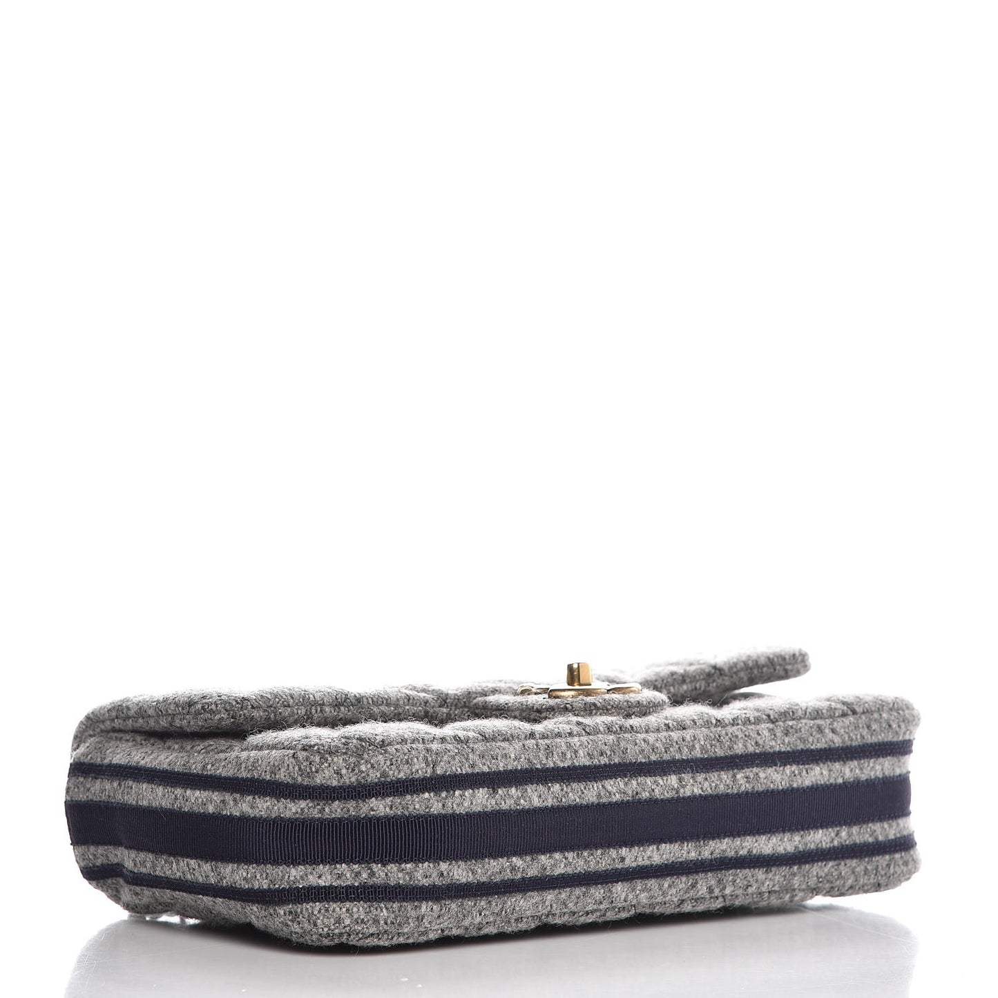 Wool Felt Grosgrain Quilted Medium CC Eyelet Flap Grey