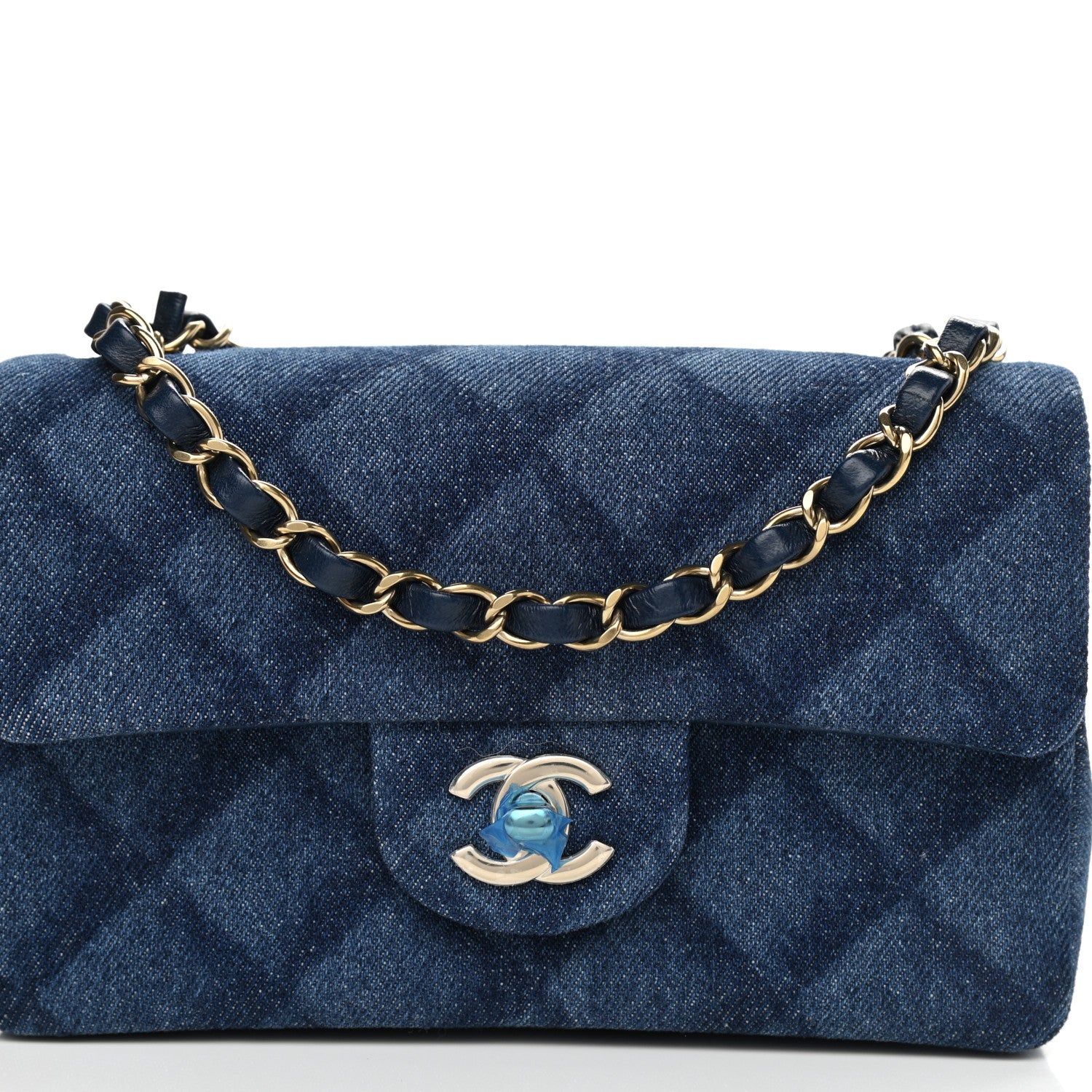 Chanel Printed Denim Quilted Mini Rectangular Flap Dark Blue 7 of 10