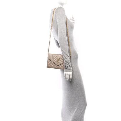 Saint Laurent Grain De Poudre Mixed Matelasse Triquilt Monogram Chain Wallet Dark Beige 2 of 10