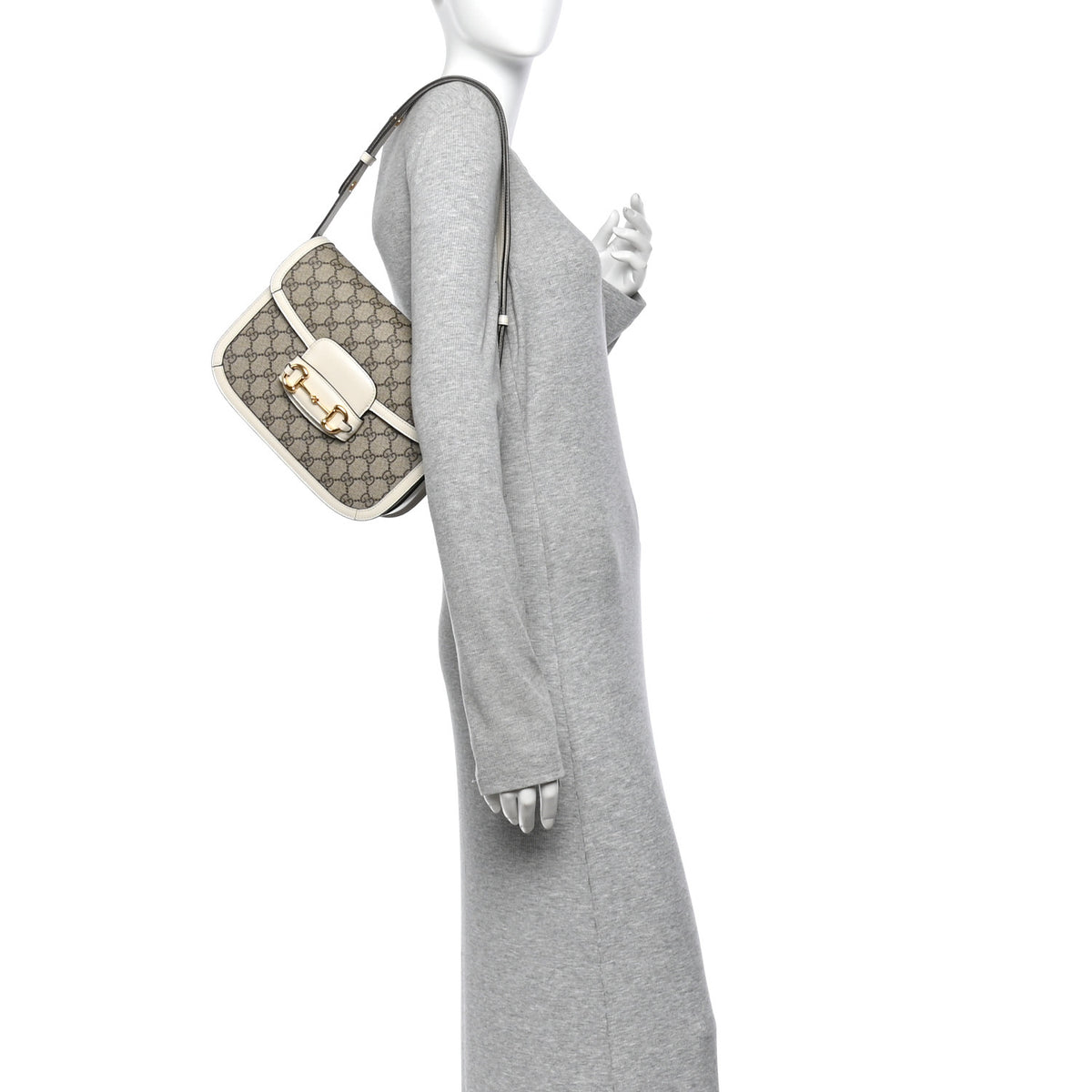 Gucci GG Supreme Monogram Horsebit 1955 Shoulder Bag Beige Mystic White 2 of 13