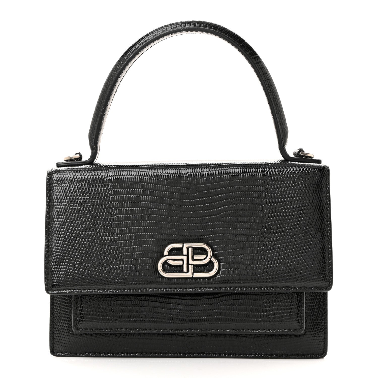 Balenciaga Patent Calfskin Lizard Embossed XS Sharp Top Handle Bag Black 1 of 14