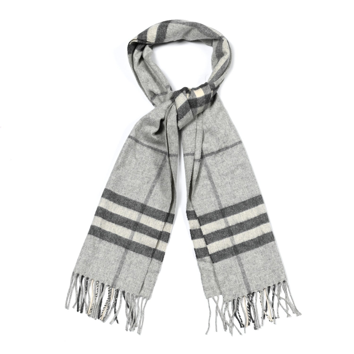 Burberry Cashmere Giant Check Fringe Scarf Pale Grey 1 of 4