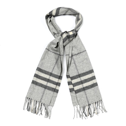 Burberry Cashmere Giant Check Fringe Scarf Pale Grey 1 of 4