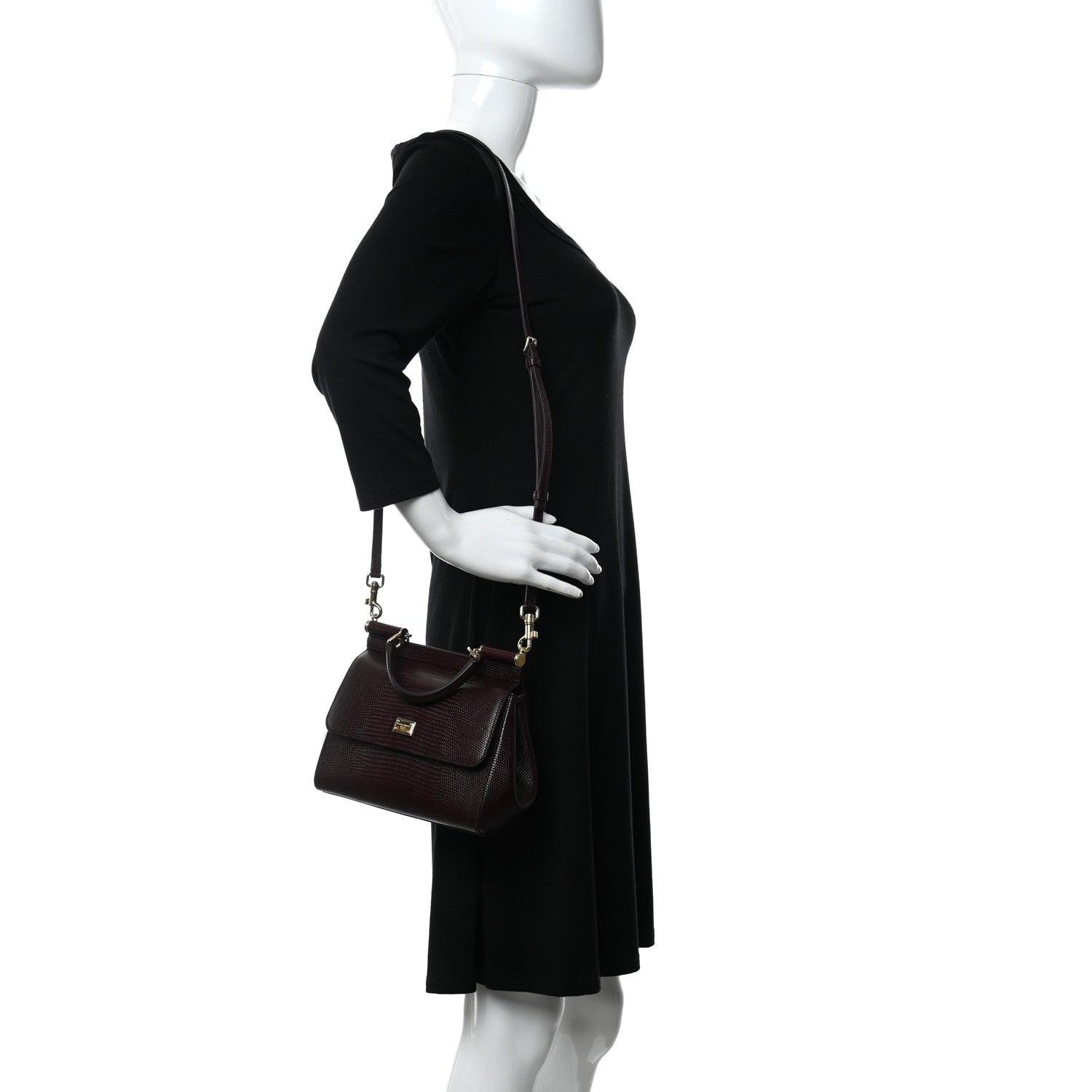 Dolce & Gabbana Lizard Calfskin Embossed Small Miss Sicily Satchel Burgundy 2 of 9