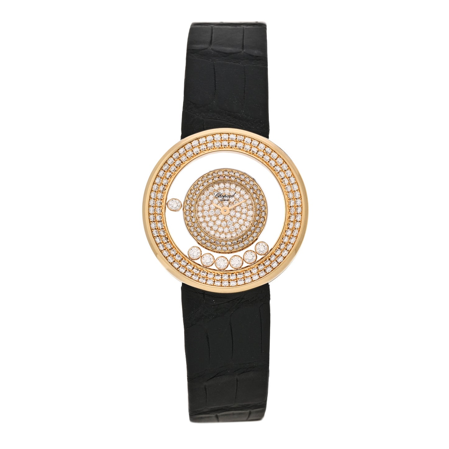 18K Yellow Gold Alligator Diamond Bezel 30mm Happy Diamonds Automatic Watch