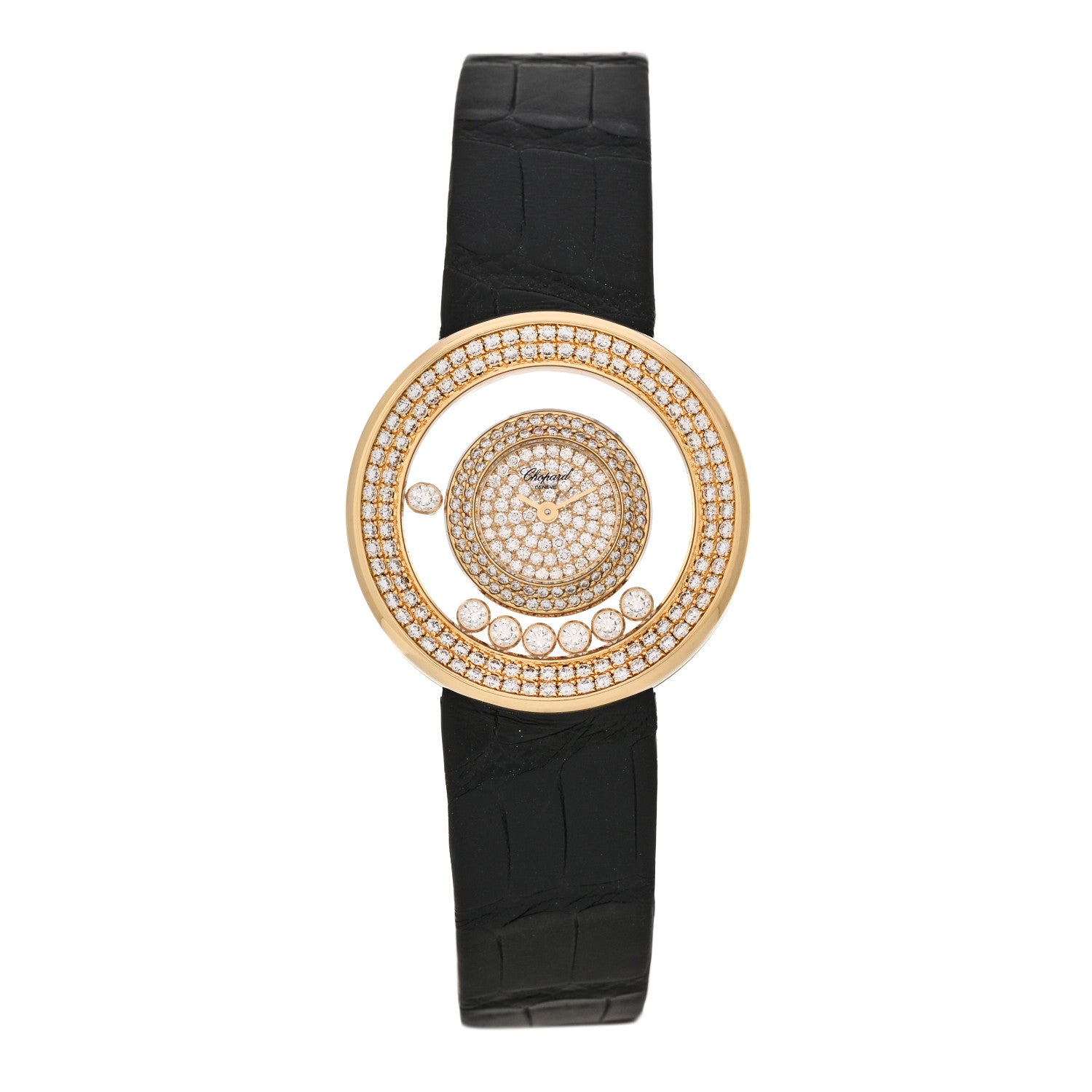 Chopard 18K Yellow Gold Alligator Diamond Bezel 30mm Happy Diamonds Automatic Watch 1 of 5