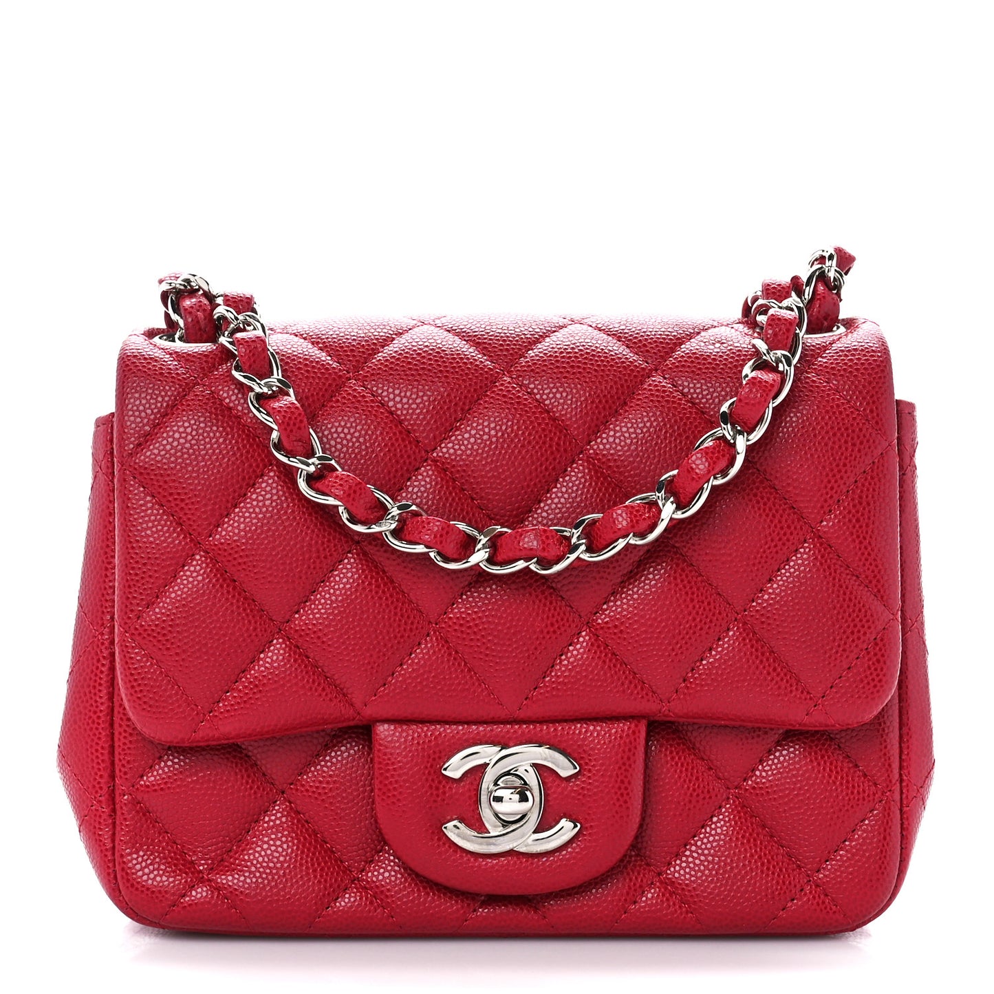 Caviar Quilted Mini Square Flap Red