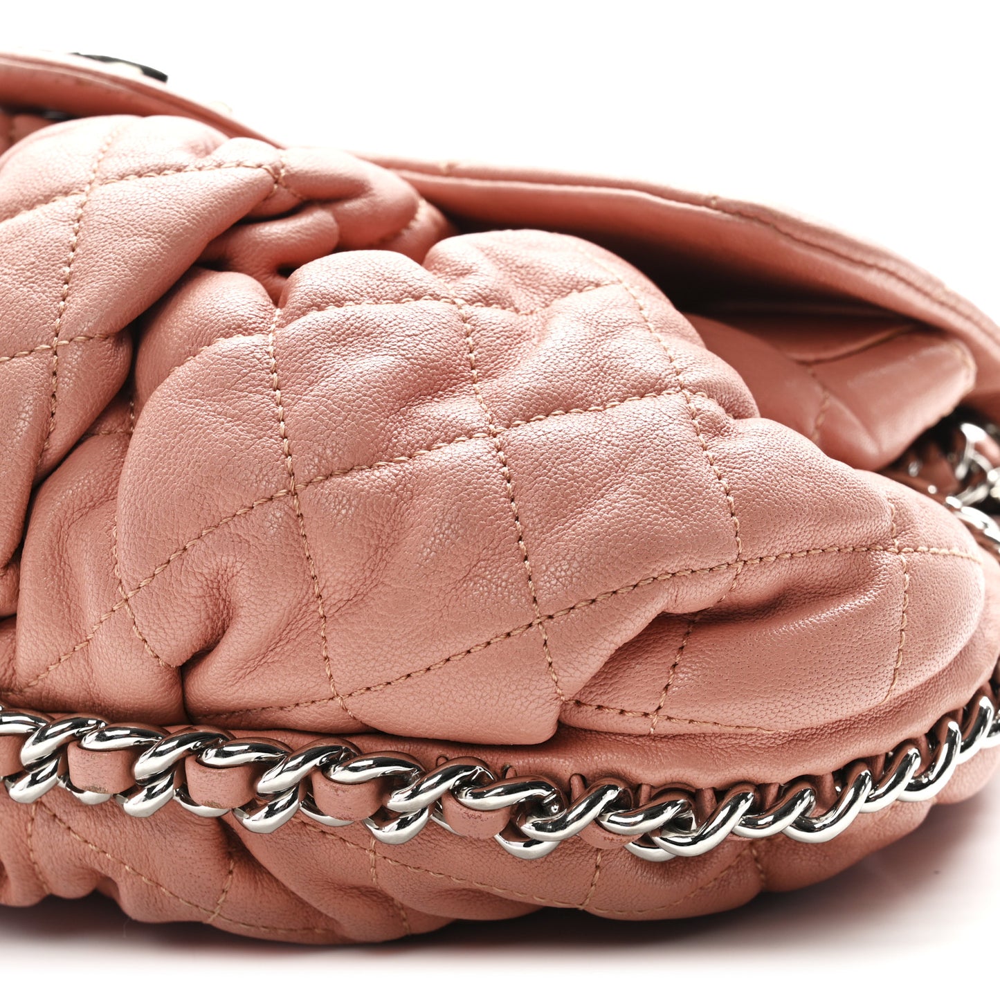 Washed Lambskin Quilted Medium Chain Around Messenger Salmon