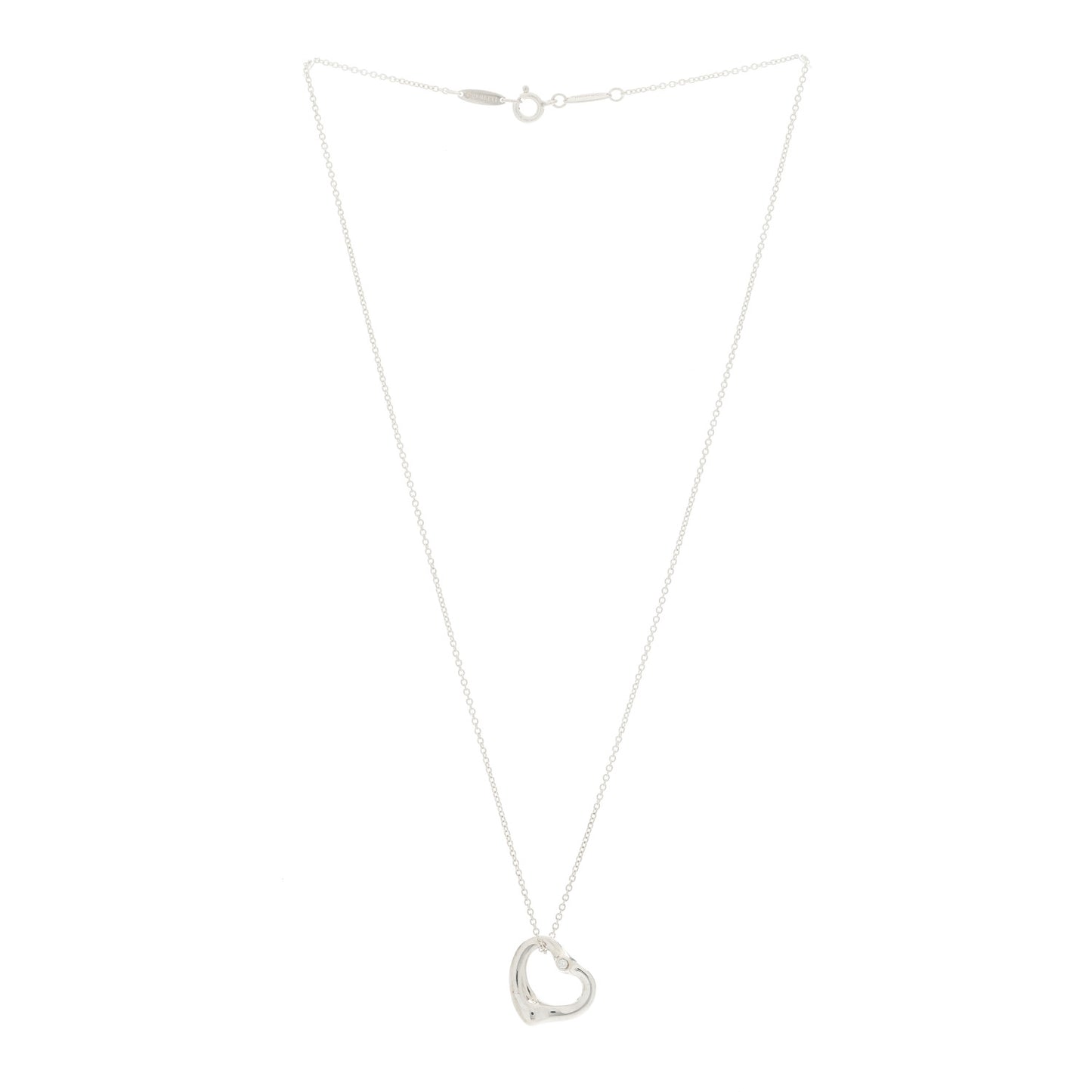 Sterling Silver Diamond 16mm Elsa Peretti Open Heart Pendant Necklace