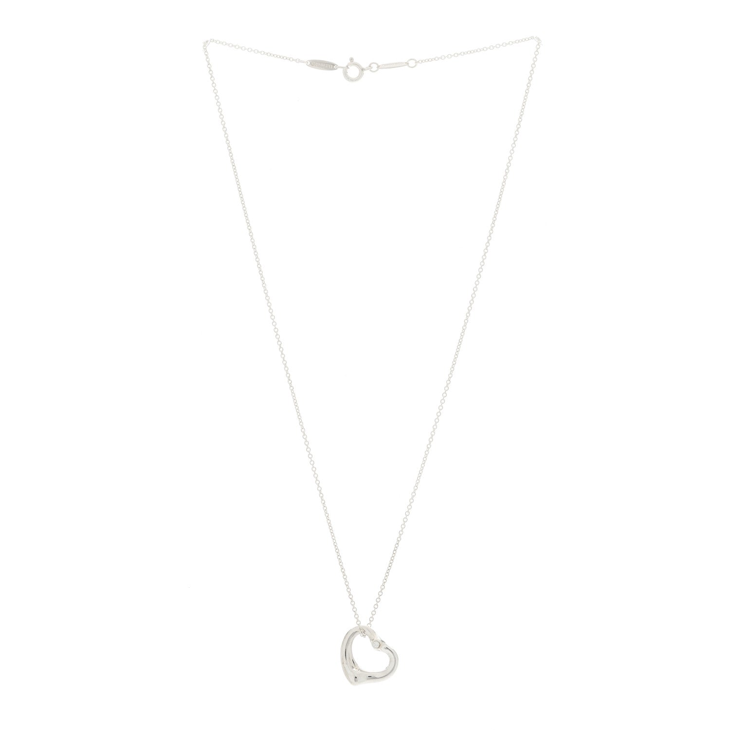 Tiffany Sterling Silver Diamond 16mm Elsa Peretti Open Heart Pendant Necklace 3 of 6