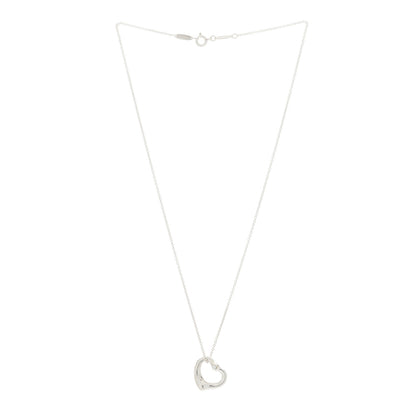 Tiffany Sterling Silver Diamond 16mm Elsa Peretti Open Heart Pendant Necklace 3 of 6