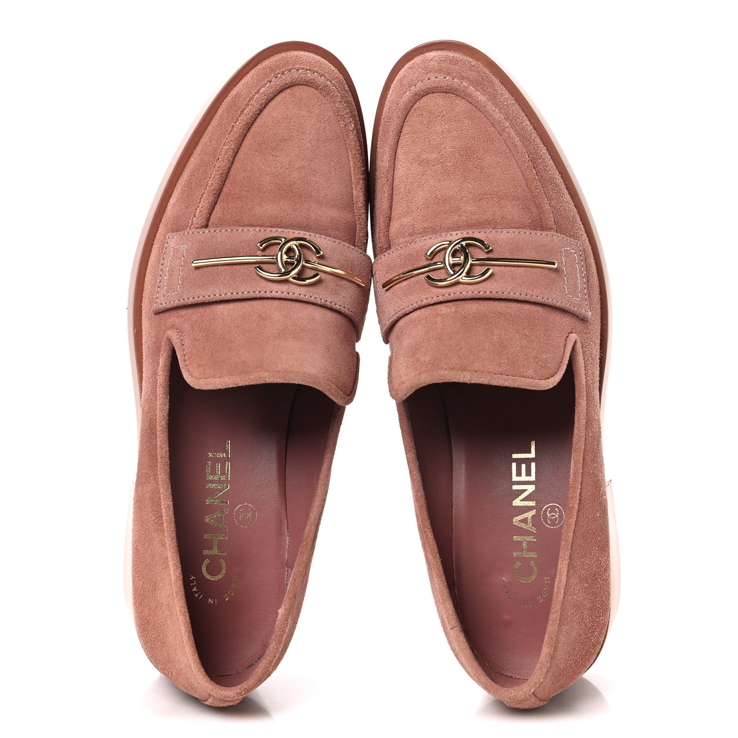 Chanel Suede Metal CC Mocassin Loafers 38 Pink 2 of 9